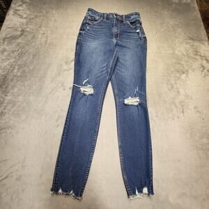Old Navy Jeans Womens 4 Blue Medium Wash Super Skinny Extra High Rise Distressed